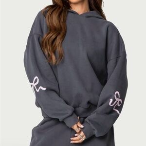 Edikted Gray Hoodie with Pink Bow Accents